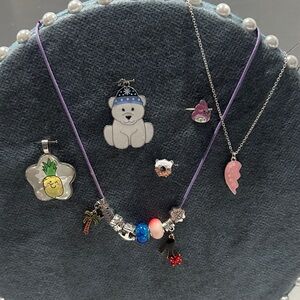Kids Lot: Purple Charm Necklace and Pink Pendant Jewelry Set